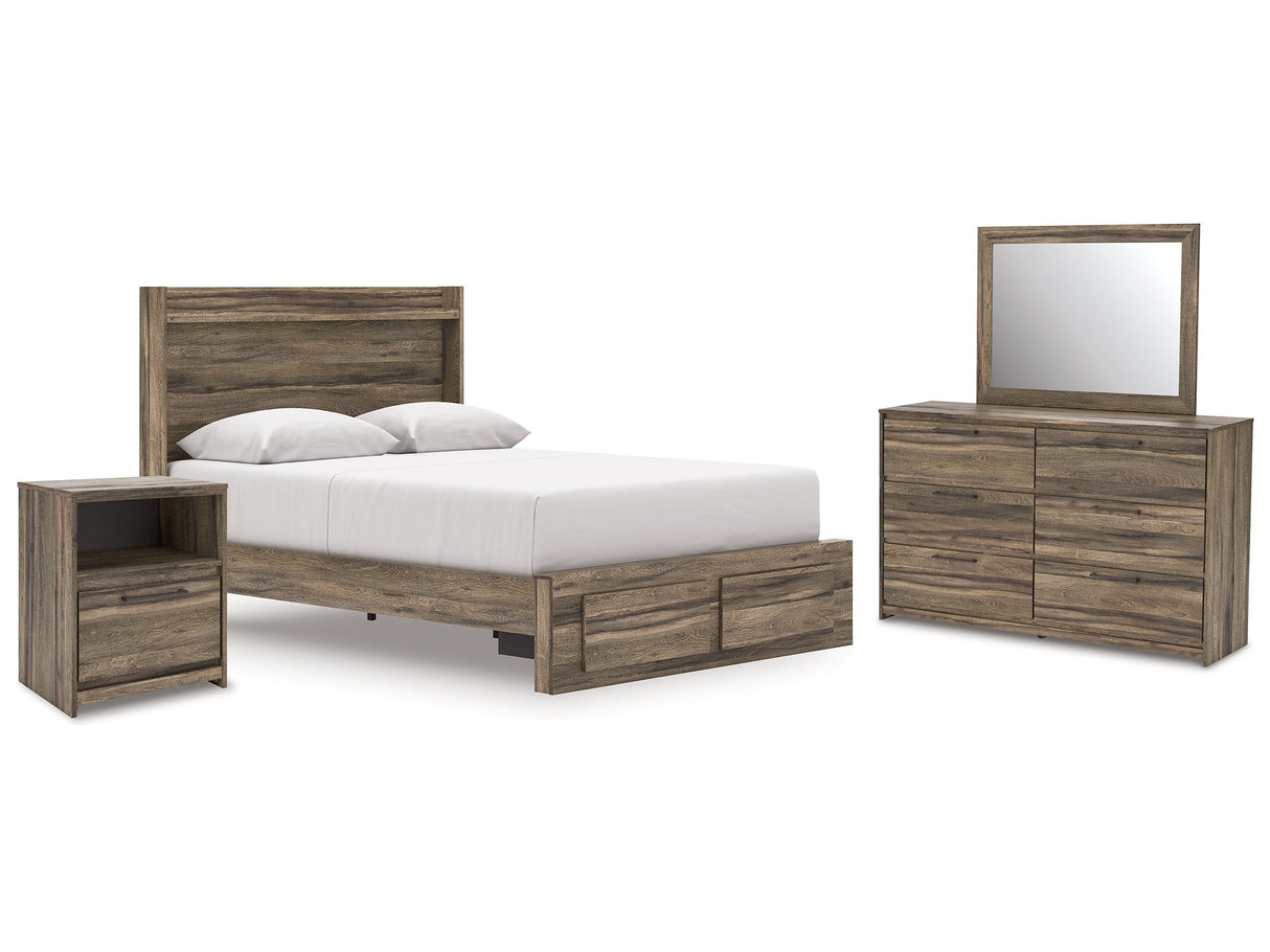 Elbrim Brown Queen Panel Storage Bedroom Set with Dresser, Mirror and Nightstand