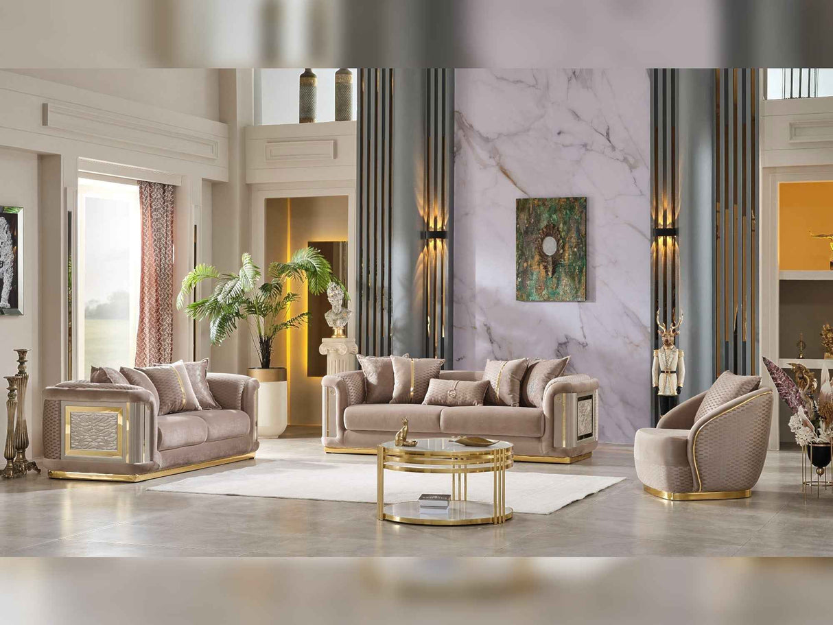 Elegance Beige 3-pieces (Sofa & Loveseat & Chair) Living Room Set by Furnia at Eve Furniture