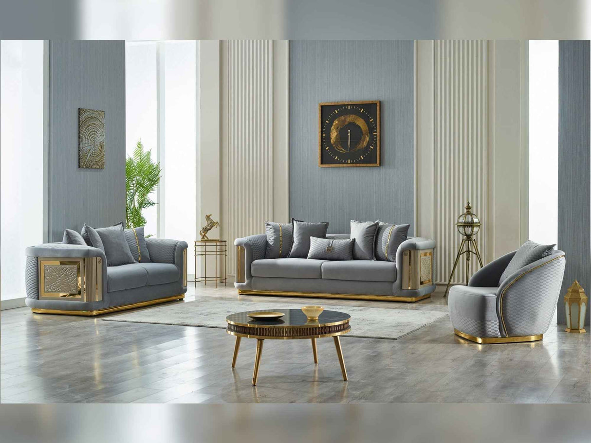 Elegance Light Grey 3-pieces (Sofa & Loveseat & Chair) Living Room Set by Furnia at Eve Furniture