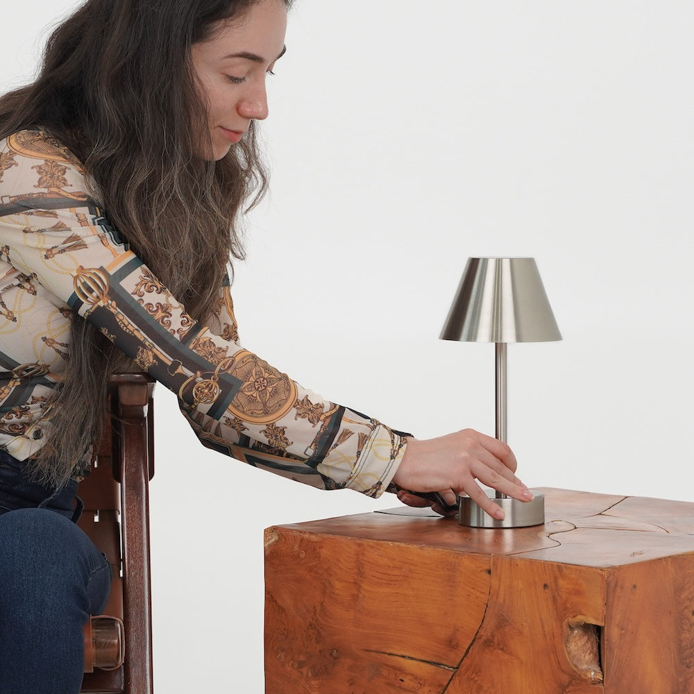 Elegance Rechargeable LED Table Lamp Brushed Nickel LED Touch Switch by Ashcroft Furniture at Eve Furniture