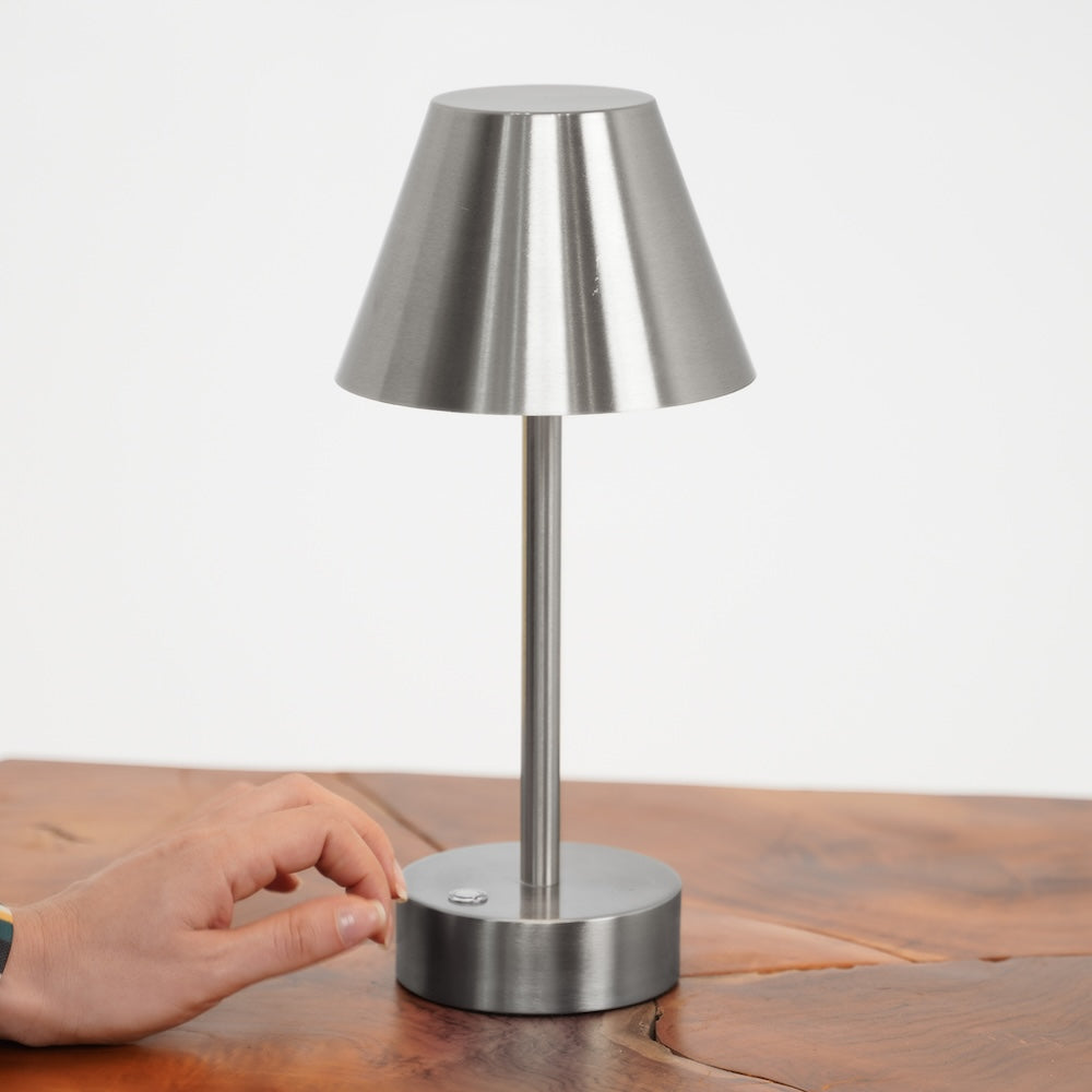 Elegance Rechargeable LED Table Lamp Brushed Nickel LED Touch Switch by Ashcroft Furniture at Eve Furniture
