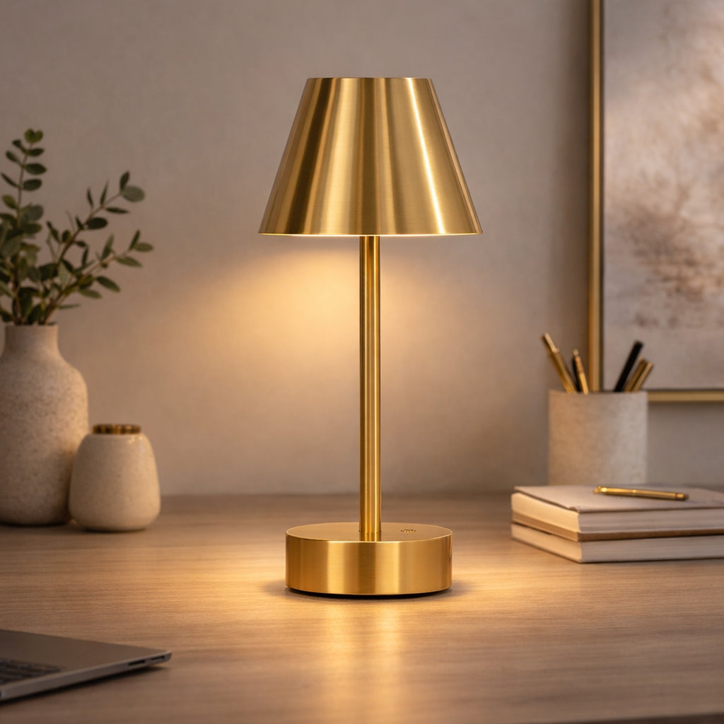 Elegance Rechargeable LED Table Lamp (Plated Brass) by Ashcroft Furniture at Eve Furniture