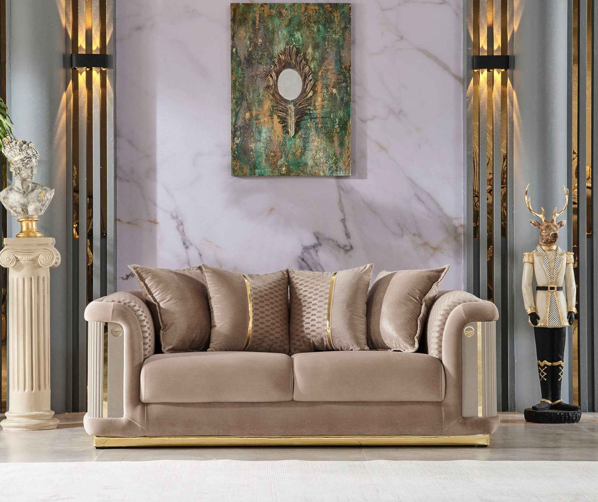 Elegance Stationary Loveseat Beige by Furnia at Eve Furniture