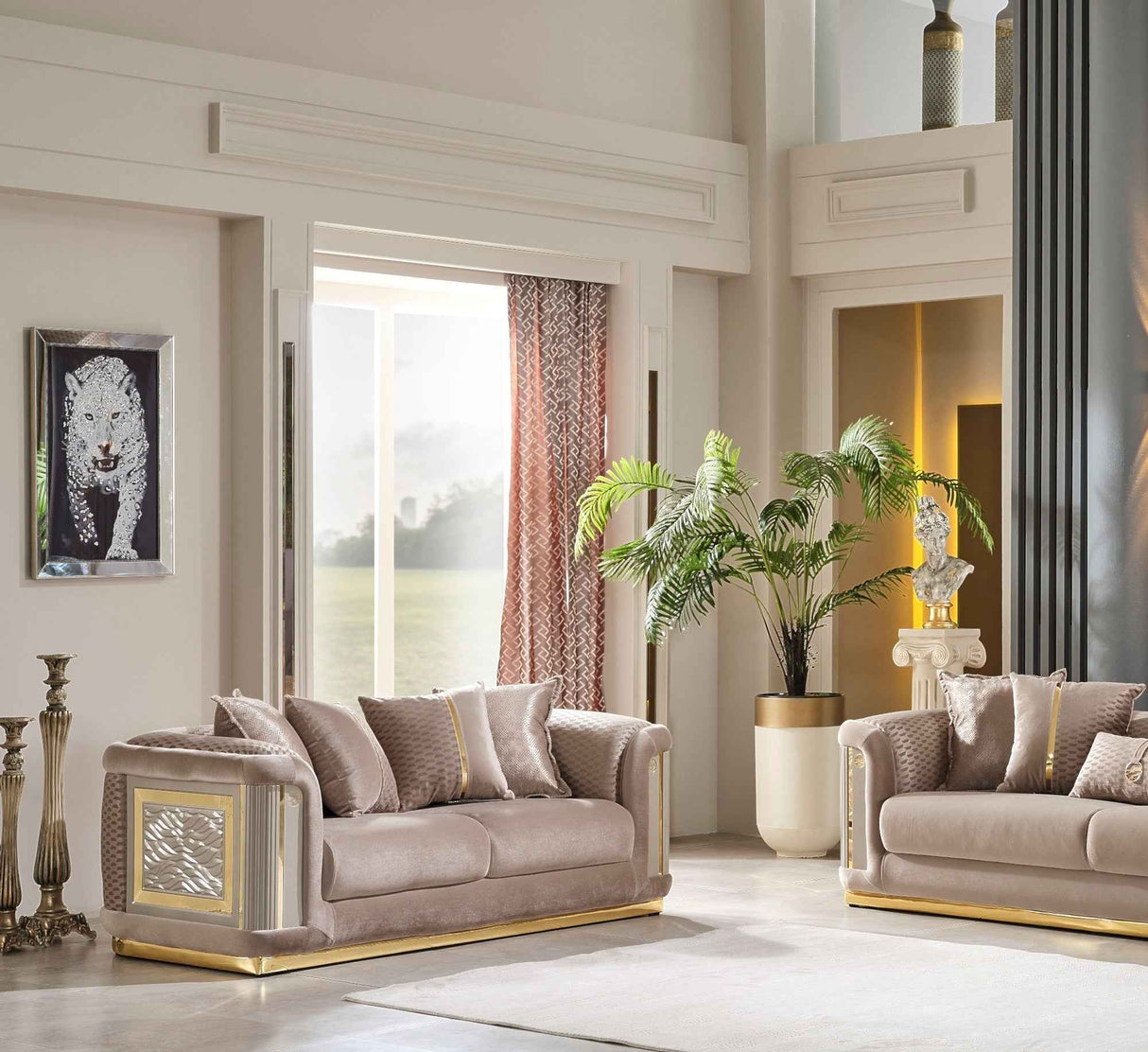 Elegance Stationary Loveseat Beige by Furnia at Eve Furniture