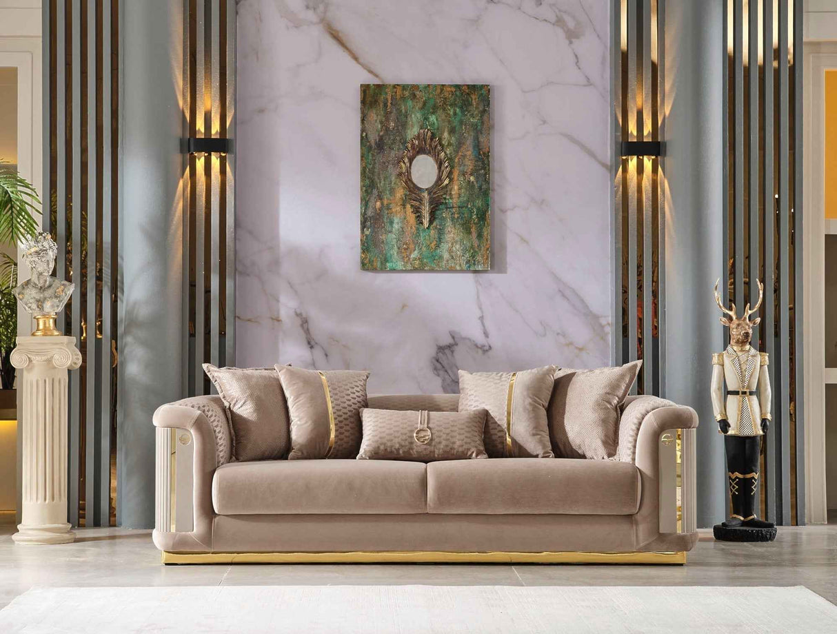 Elegance Stationary Sofa in Beige by Furnia at Eve Furniture