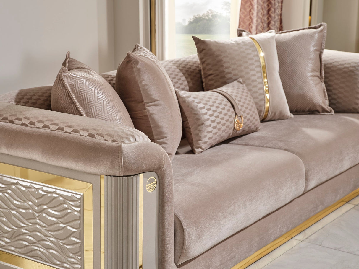 Elegance Stationary Sofa in Beige by Furnia at Eve Furniture