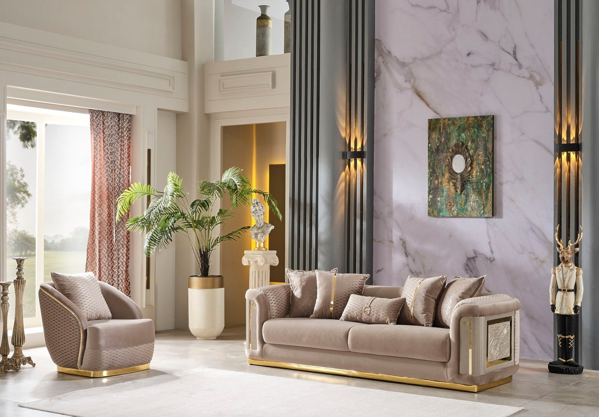 Elegance Stationary Sofa in Beige by Furnia at Eve Furniture