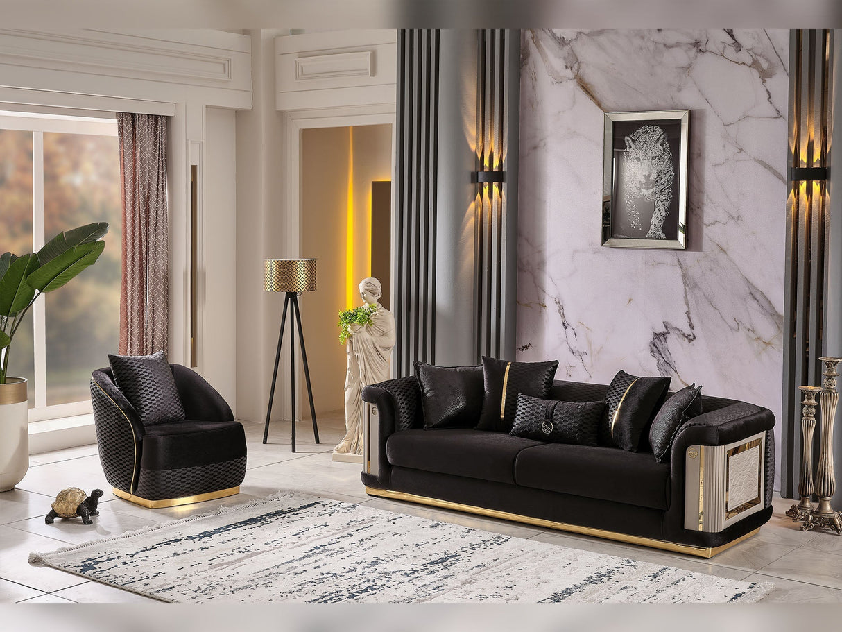Elegance Stationary Sofa in Black by Furnia at Eve Furniture