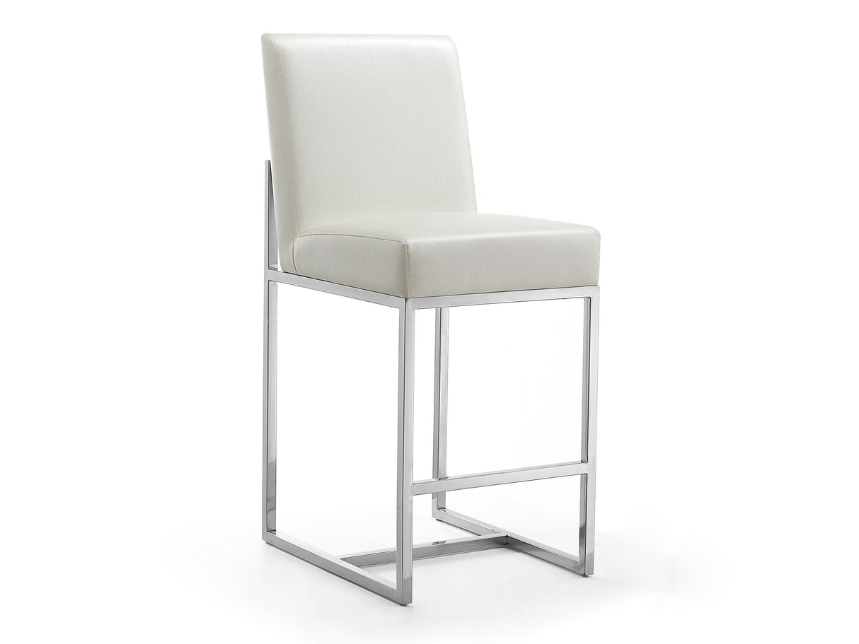Element 24" Faux Leather Counter Stool in Pearl White and Polished Chrome by Manhattan Comfort at Eve Furniture