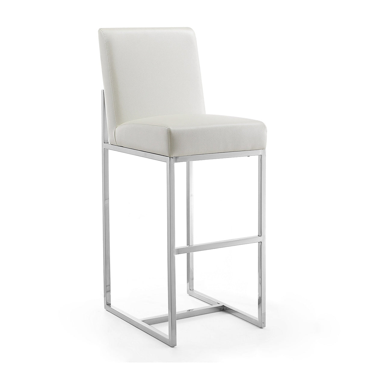Element Faux Leather Bar Stool in Pearl White and Polished Chrome (set of 2) by Manhattan Comfort at Eve Furniture