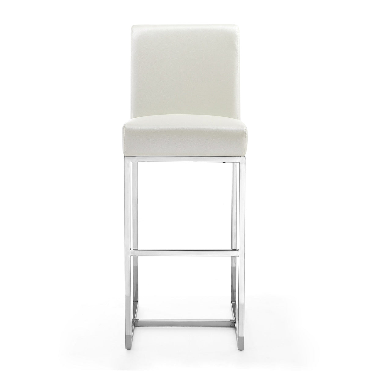 Element Faux Leather Bar Stool in Pearl White and Polished Chrome (set of 2) by Manhattan Comfort at Eve Furniture