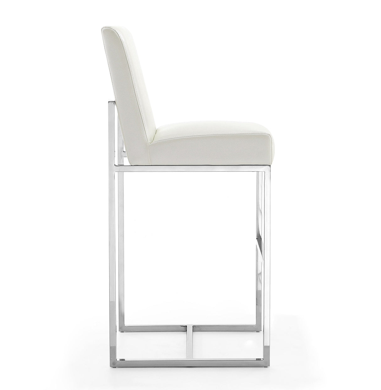 Element Faux Leather Bar Stool in Pearl White and Polished Chrome (set of 2) by Manhattan Comfort at Eve Furniture