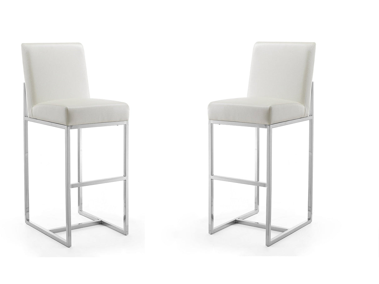 Element Faux Leather Bar Stool in Pearl White and Polished Chrome (set of 2) by Manhattan Comfort at Eve Furniture