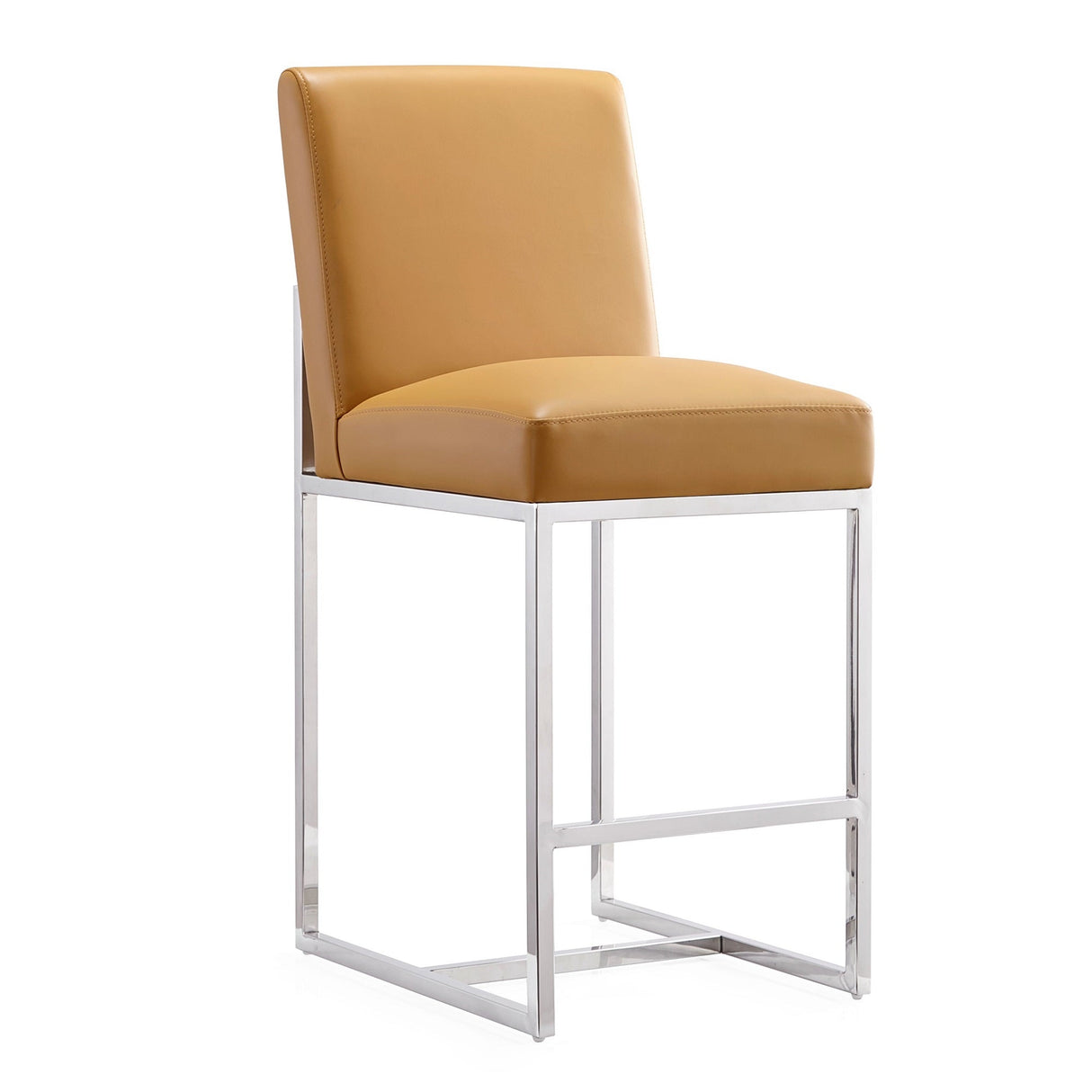 Element Faux Leather Counter Stool in Camel and Polished Chrome (set of 2) by Manhattan Comfort at Eve Furniture
