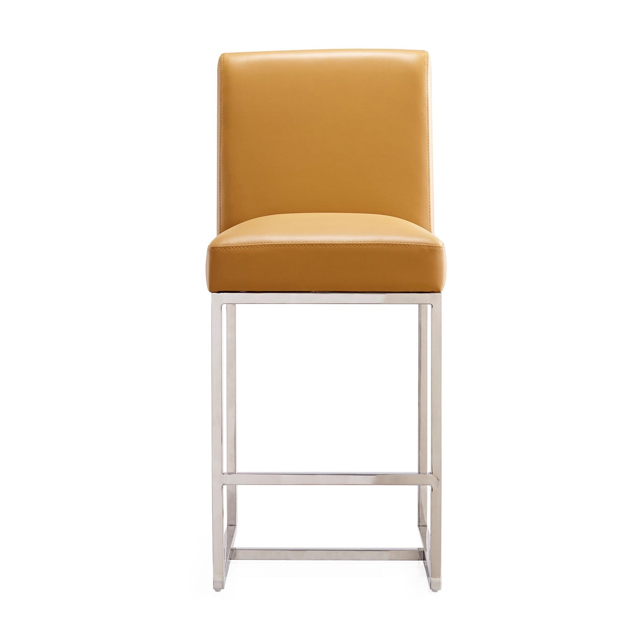 Element Faux Leather Counter Stool in Camel and Polished Chrome (set of 2) by Manhattan Comfort at Eve Furniture