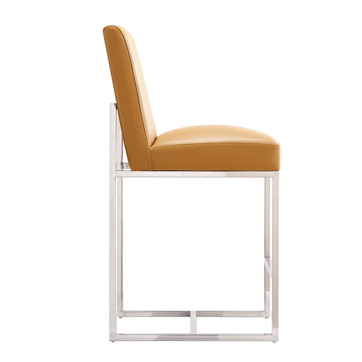 Element Faux Leather Counter Stool in Camel and Polished Chrome (set of 2) by Manhattan Comfort at Eve Furniture