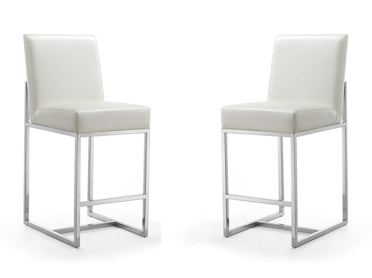 Element Faux Leather Counter Stool in Pearl White and Polished Chrome (set of 2) by Manhattan Comfort at Eve Furniture