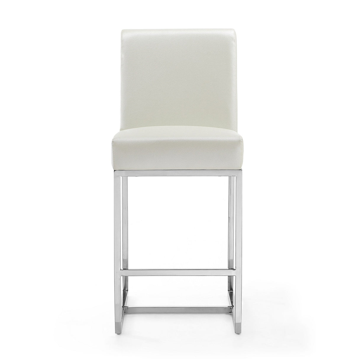 Element Faux Leather Counter Stool in Pearl White and Polished Chrome (Set of 3) by Manhattan Comfort at Eve Furniture