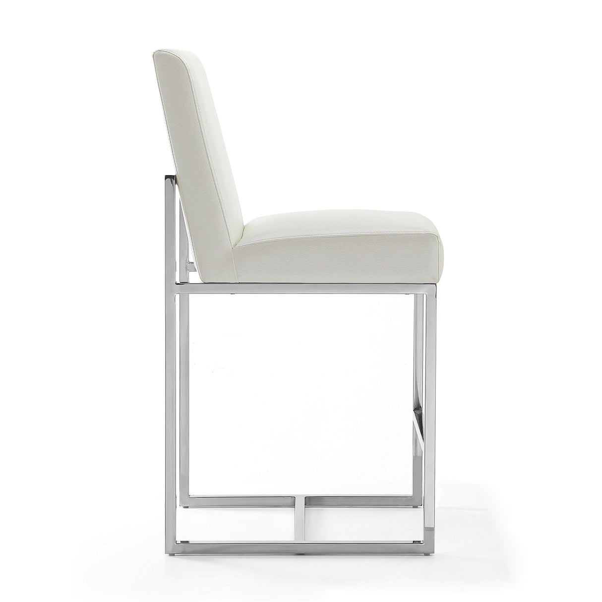 Element Faux Leather Counter Stool in Pearl White and Polished Chrome (Set of 3) by Manhattan Comfort at Eve Furniture