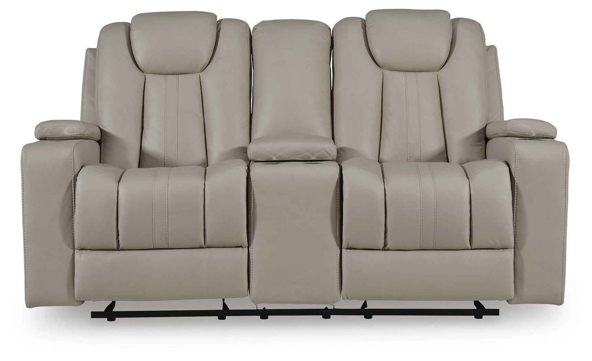 Elevate Edges Coin Glider Reclining Loveseat with Console by Ashley at Eve Furniture