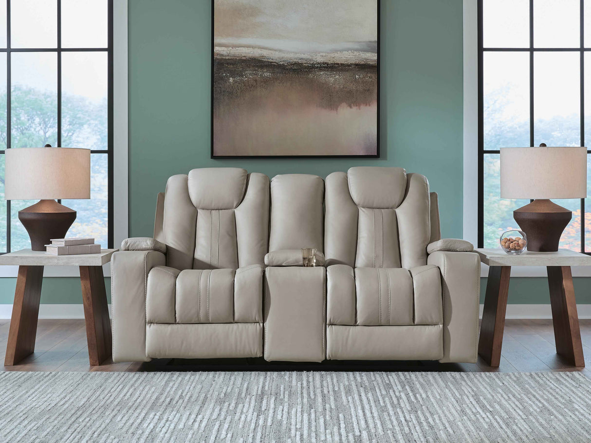 Elevate Edges Coin Glider Reclining Loveseat with Console by Ashley at Eve Furniture
