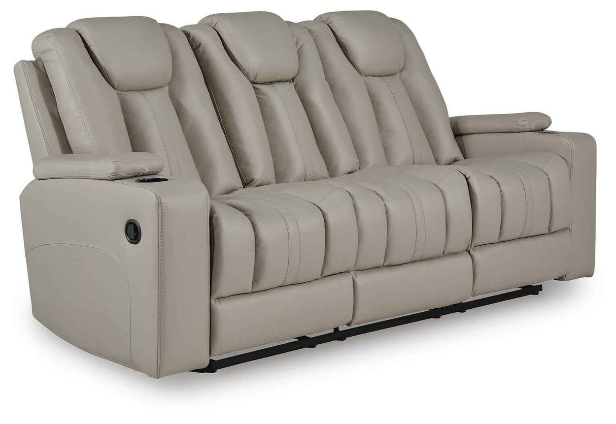 Elevate Edges Coin Reclining Sofa with Drop Down Table by Ashley at Eve Furniture