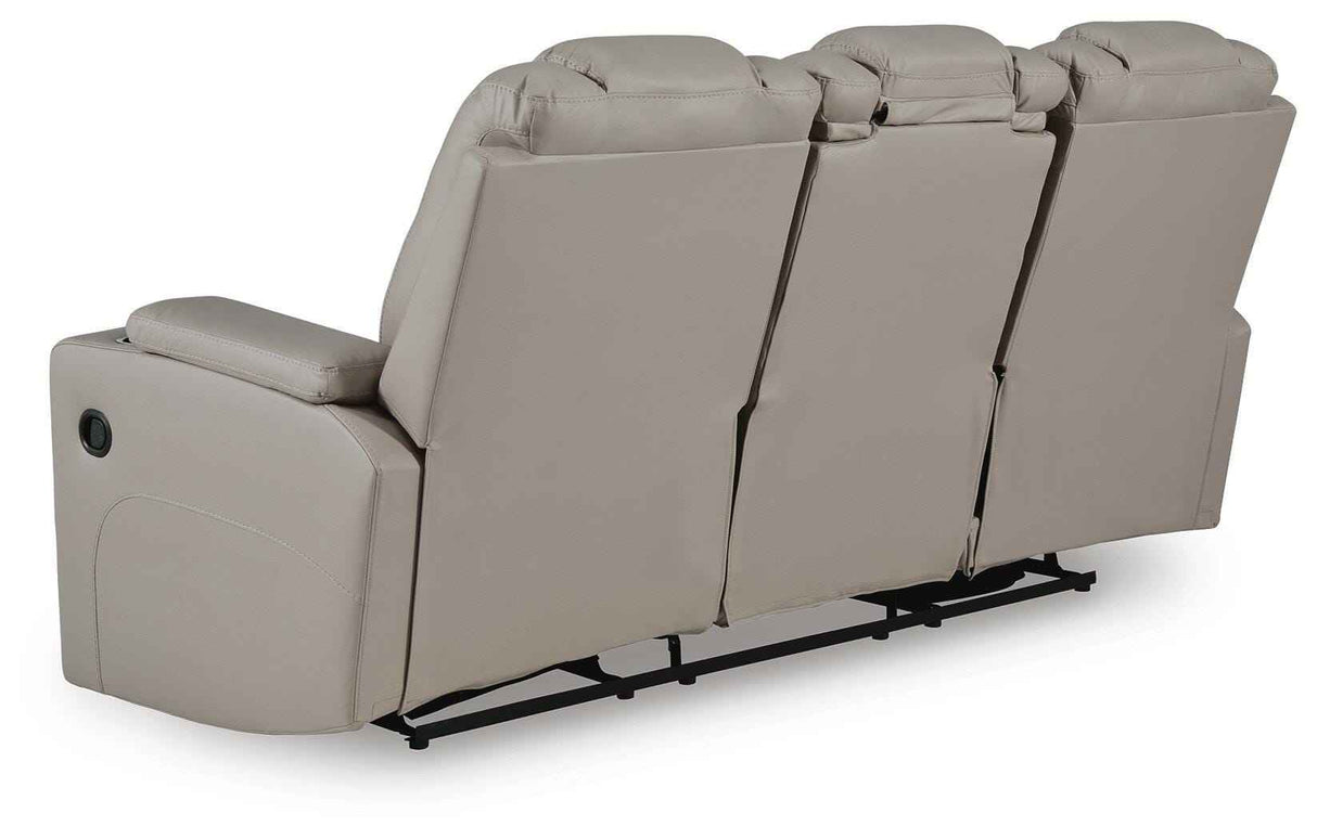 Elevate Edges Coin Reclining Sofa with Drop Down Table by Ashley at Eve Furniture