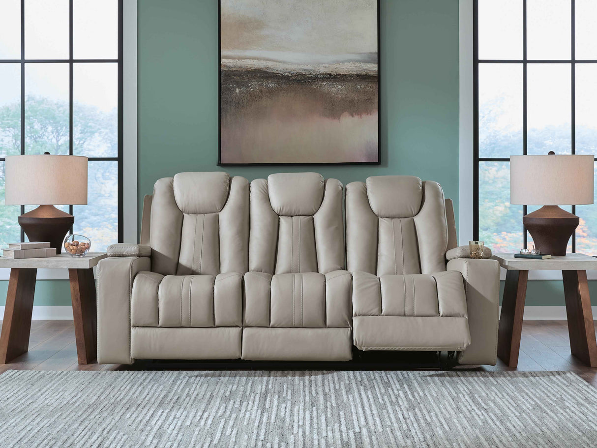 Elevate Edges Coin Reclining Sofa with Drop Down Table by Ashley at Eve Furniture