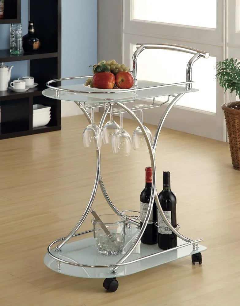 Elfman Chrome/White 2-shelve Serving Cart by Coaster at Eve Furniture