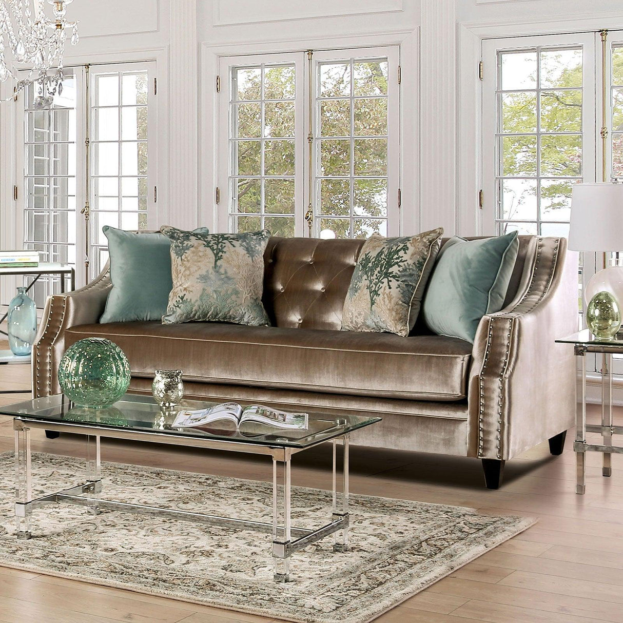 Elicia Champagne/Turquoise Sofa by Furniture of America at Eve Furniture
