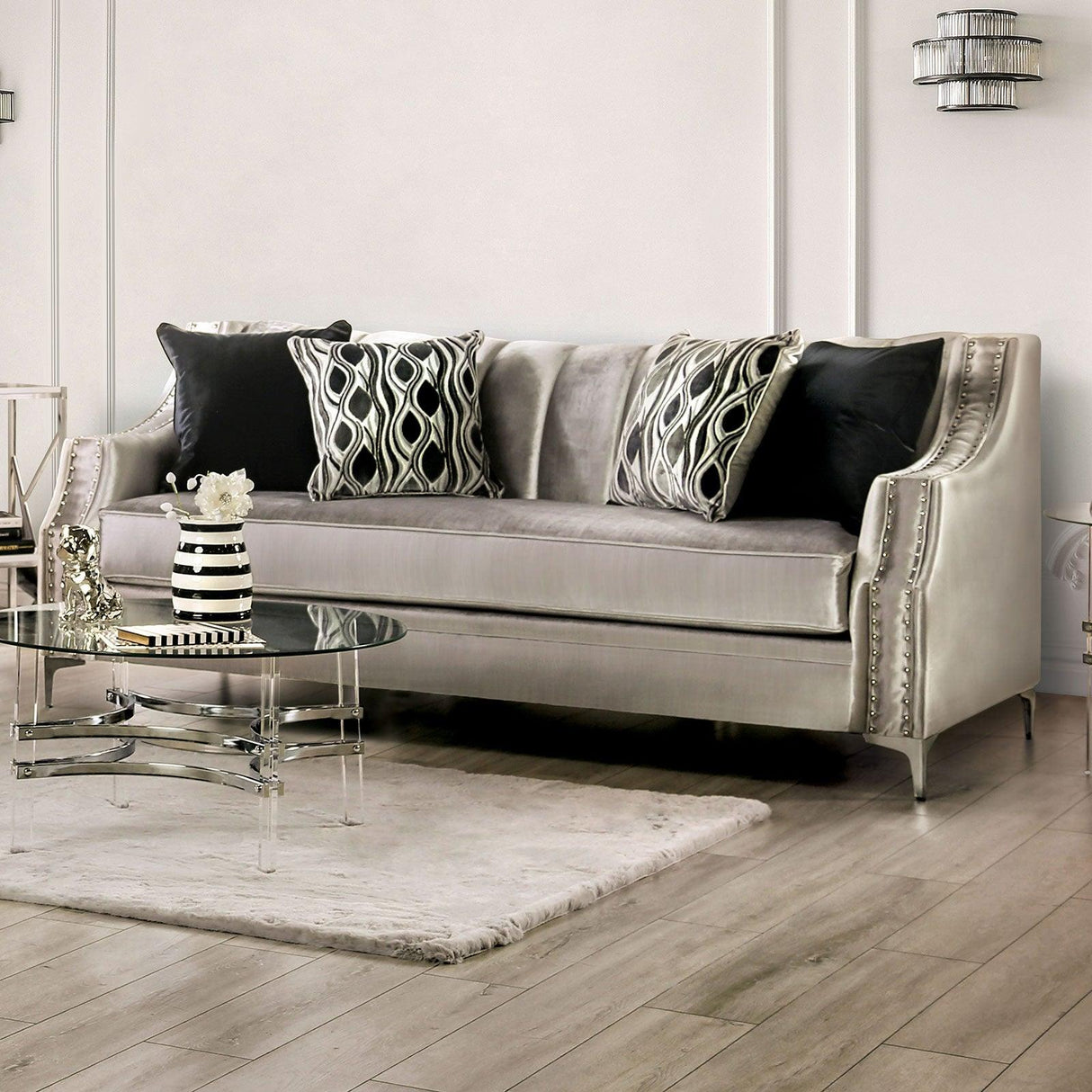 Elicia Silver/Black Sofa by Furniture of America at Eve Furniture