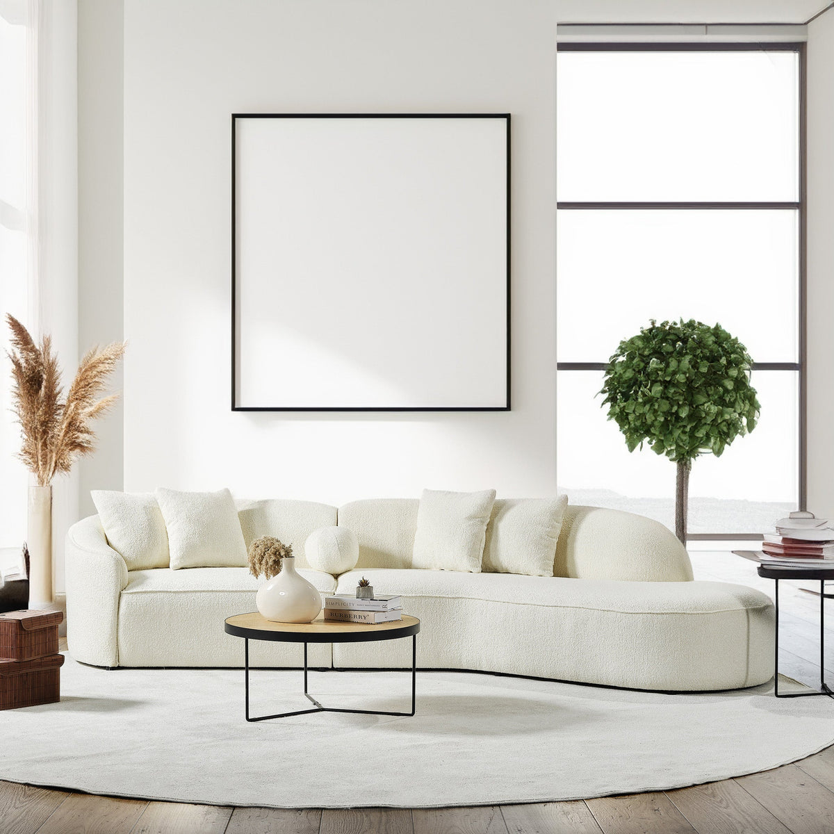 Elijah White Boucle Japandi Style Curvy Right-Facing Sectional Sofa 126" by Ashcroft Furniture at Eve Furniture
