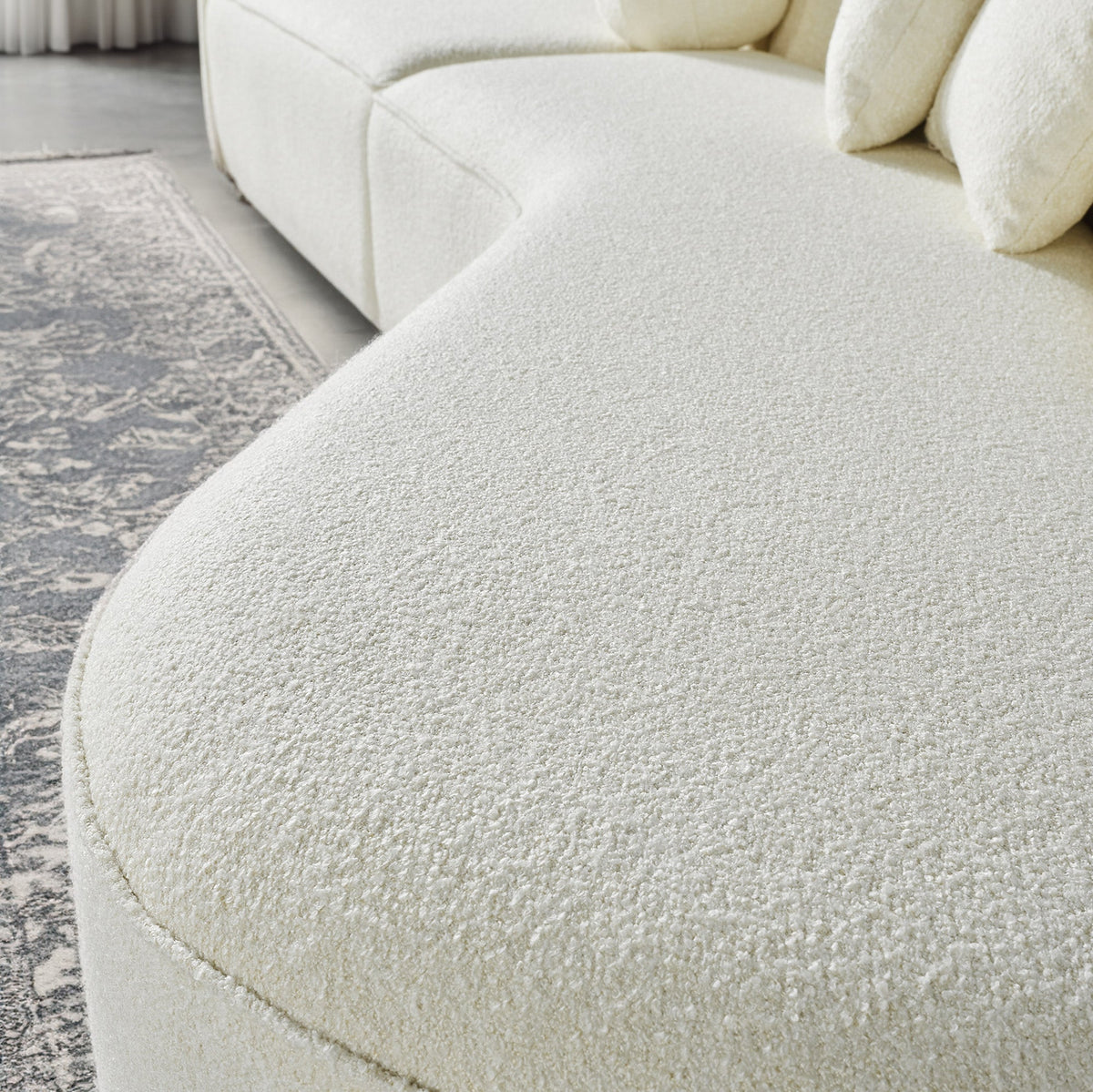 Elijah White Boucle Japandi Style Curvy Right-Facing Sectional Sofa 126" by Ashcroft Furniture at Eve Furniture
