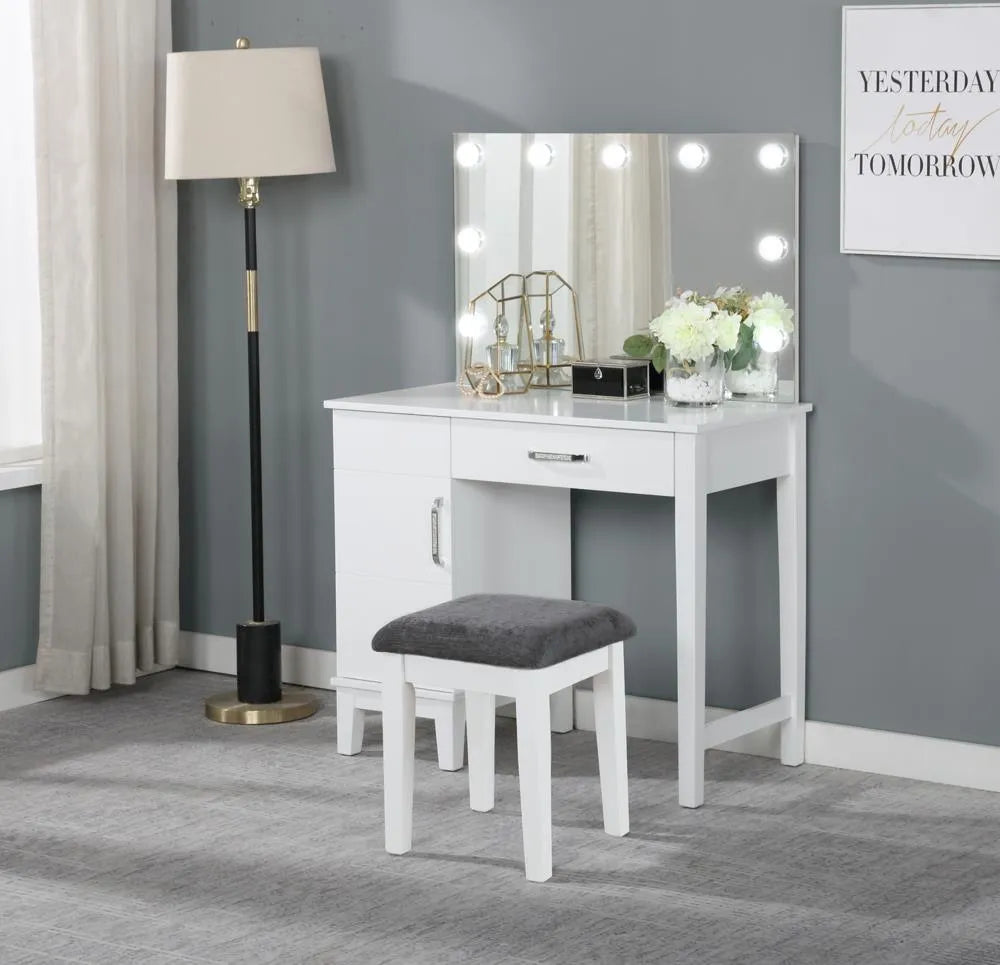 Elijah Whiteand Dark Gray Vanity Set with LED Lights by Coaster at Eve Furniture
