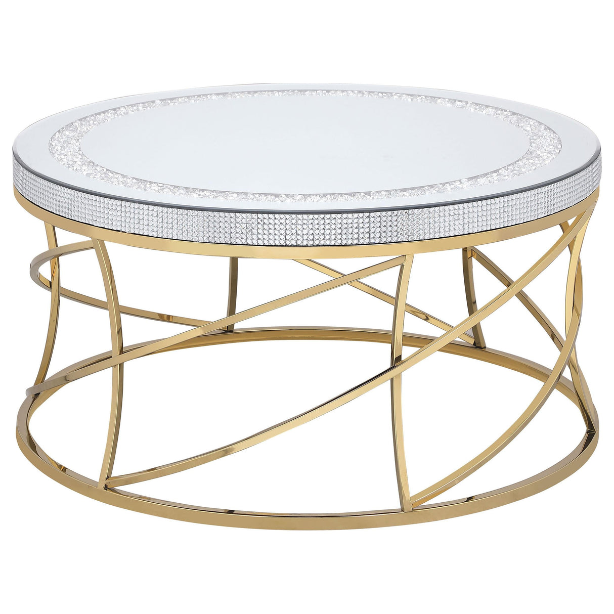 Elise Gold 2-Piece Round Mirror Top Coffee and End Table Set by Coaster at Eve Furniture