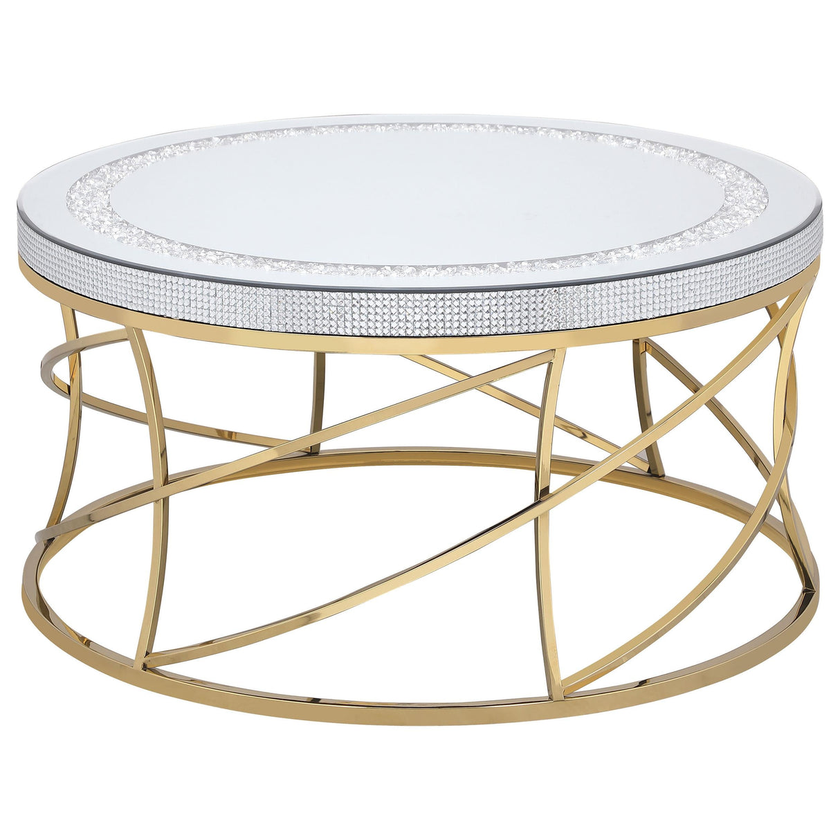 Elise Gold 3-Piece Round Mirror Top Coffee and End Table Set by Coaster at Eve Furniture