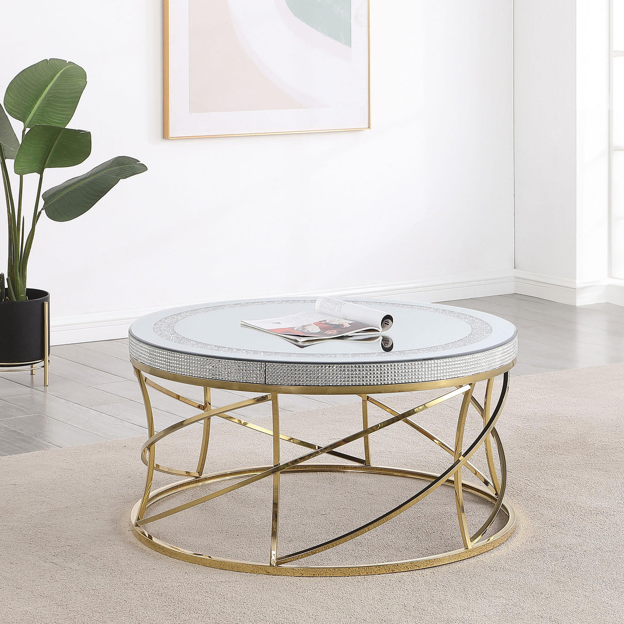 Elise Round Mirror Top Stainless Steel Coffee Table Gold by Coaster at Eve Furniture