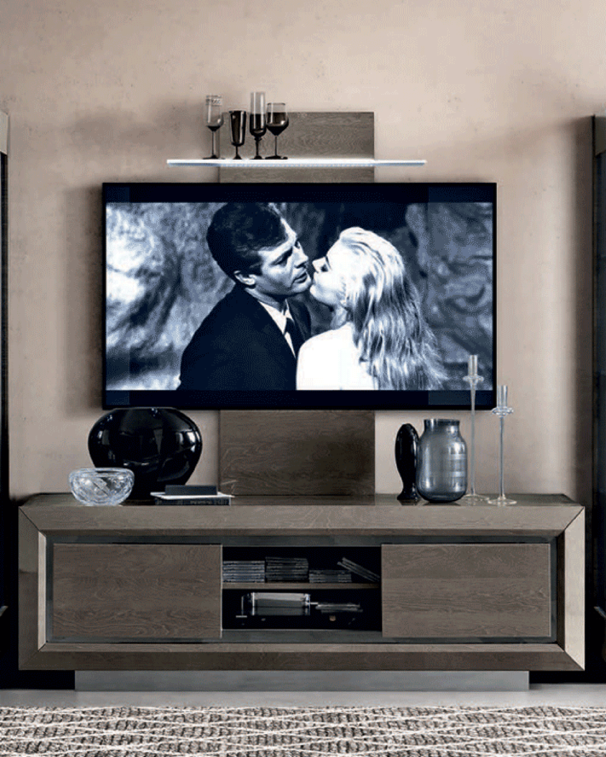 Elite Grey/Silver TV Cabinet & TV Wall Panel w/LED Light by ESF Furniture at Eve Furniture