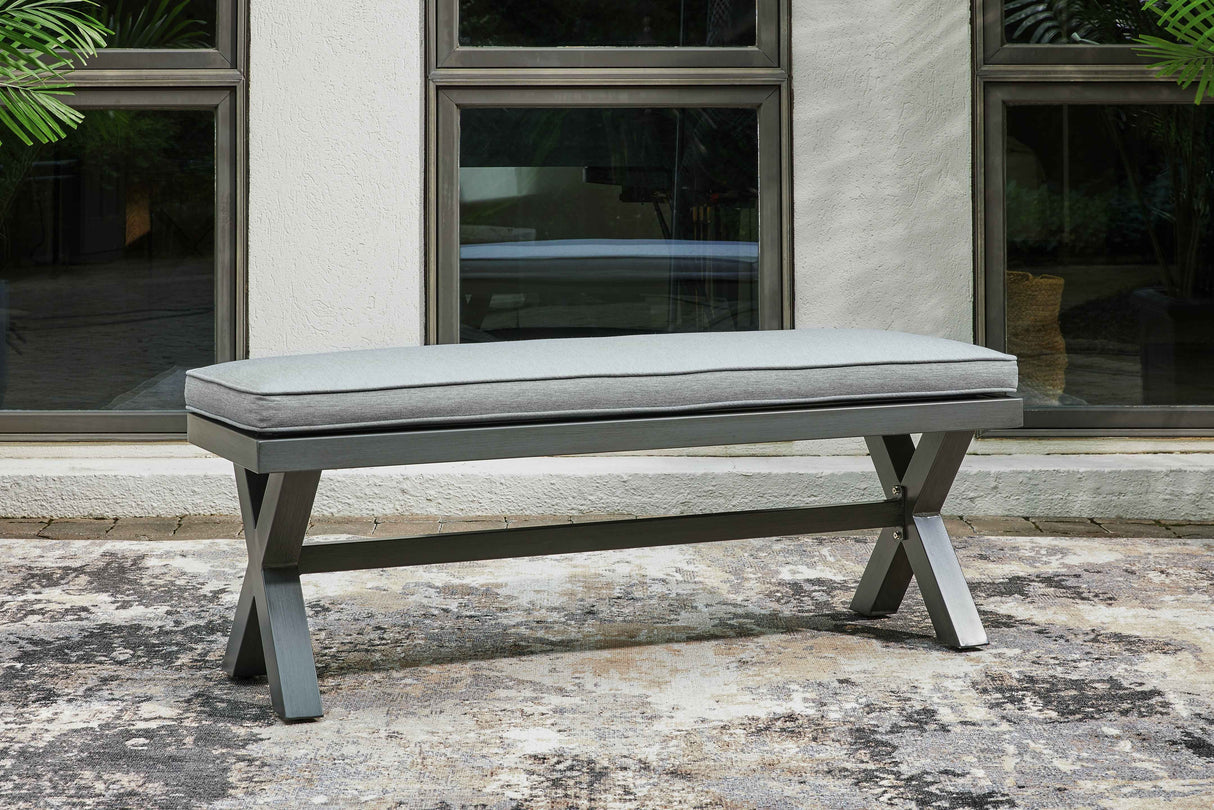 Elite Park Gray Outdoor Bench with Cushion by Ashley at Eve Furniture