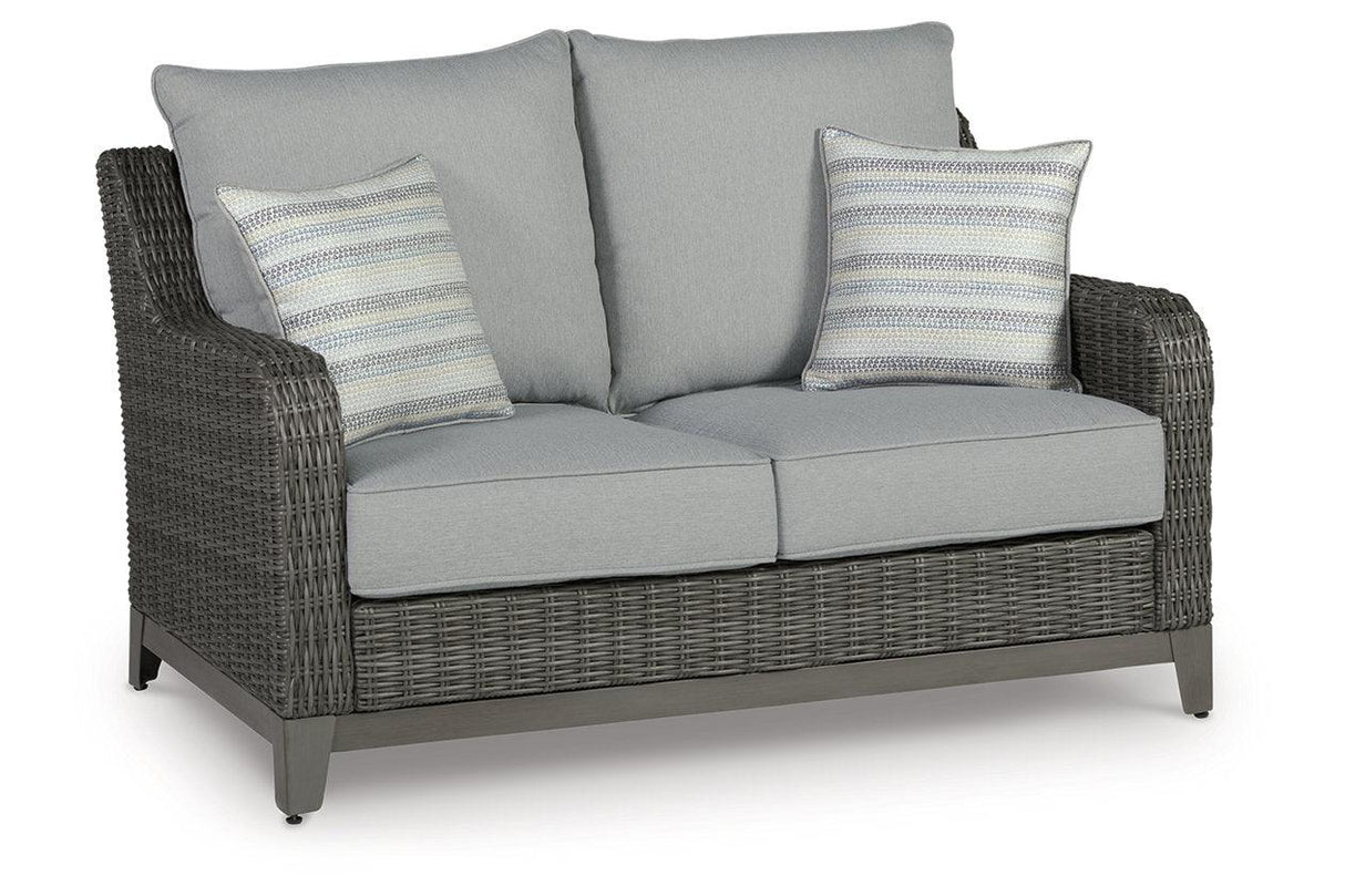 Elite Park Gray Outdoor Loveseat with Cushion by Ashley at Eve Furniture