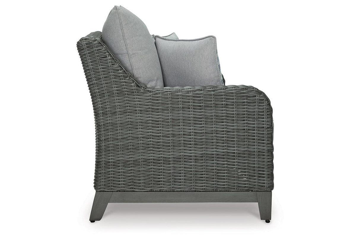 Elite Park Gray Outdoor Loveseat with Cushion by Ashley at Eve Furniture