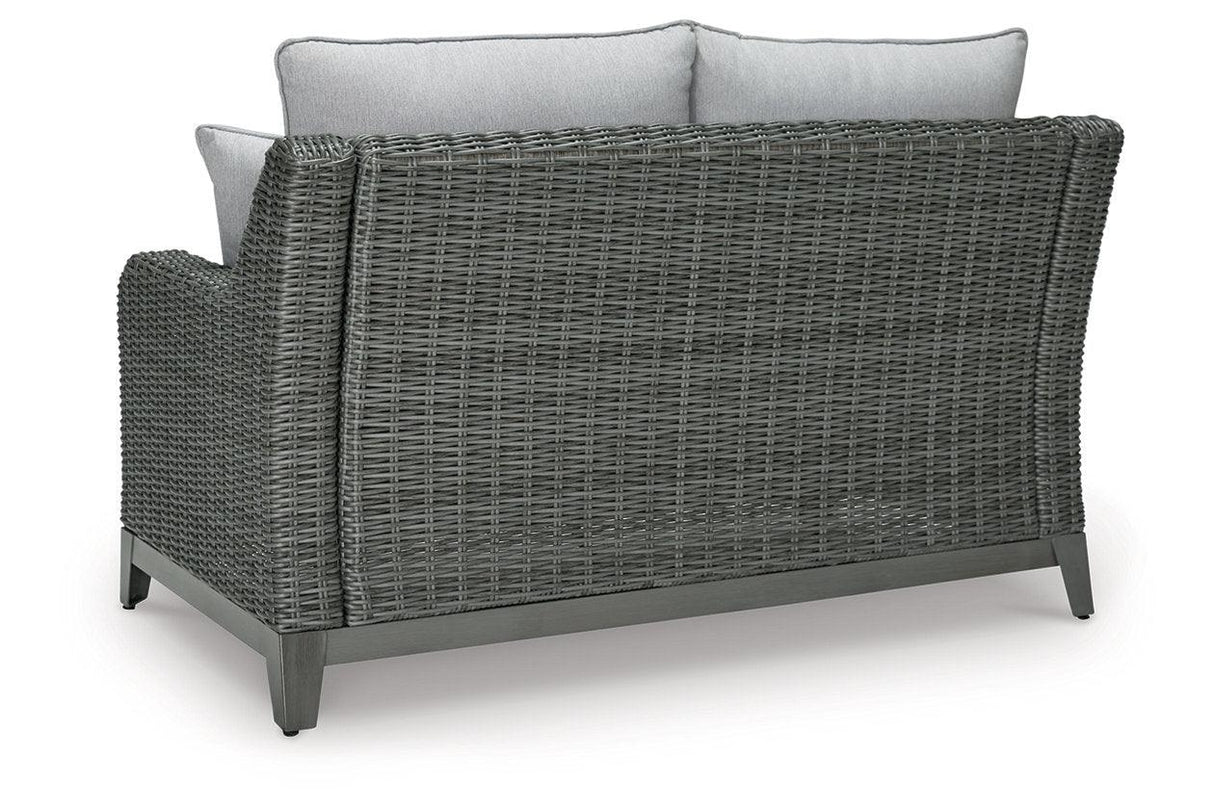 Elite Park Gray Outdoor Loveseat with Cushion by Ashley at Eve Furniture