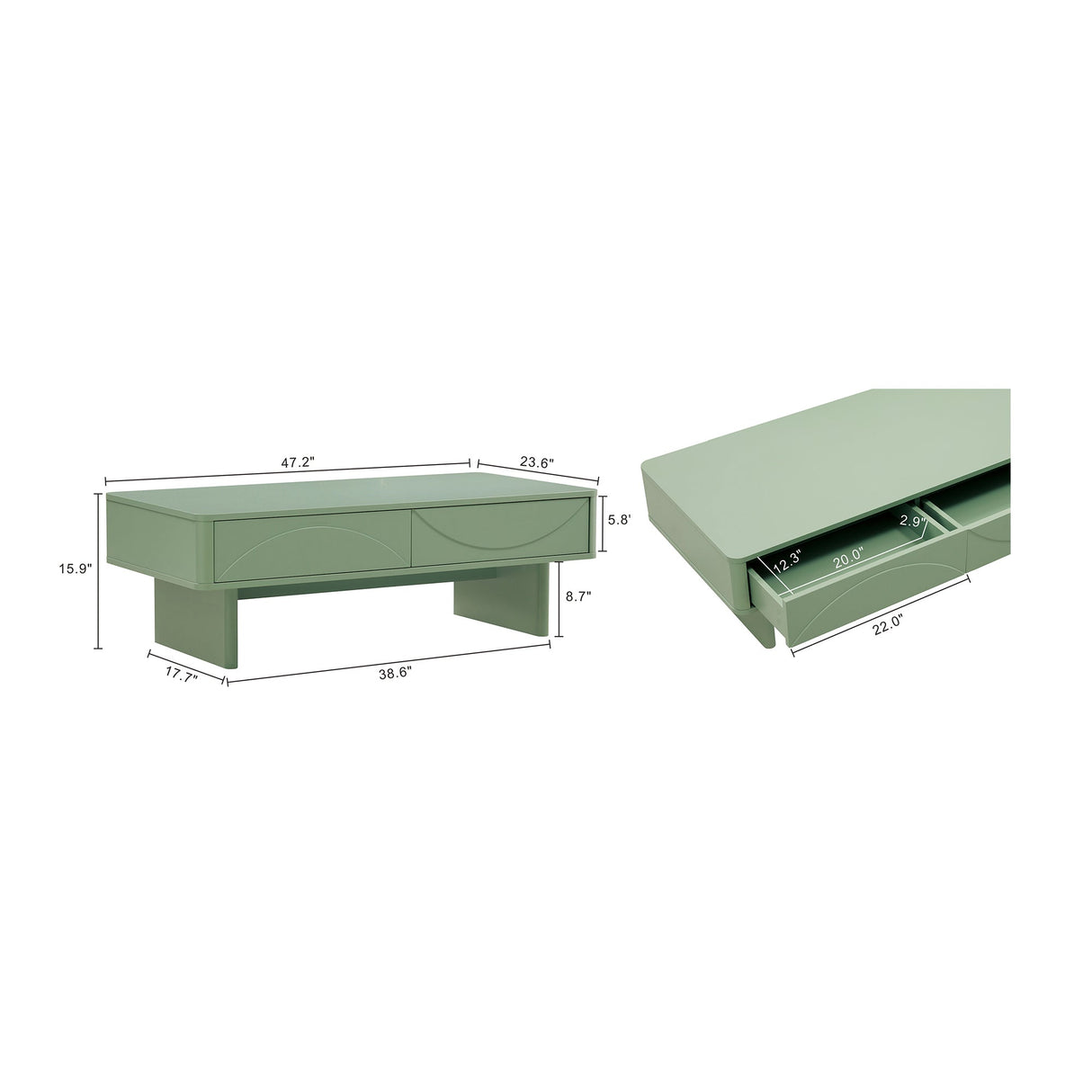 Ella 47.2" Coffee Table in Sage Green by Manhattan Comfort at Eve Furniture