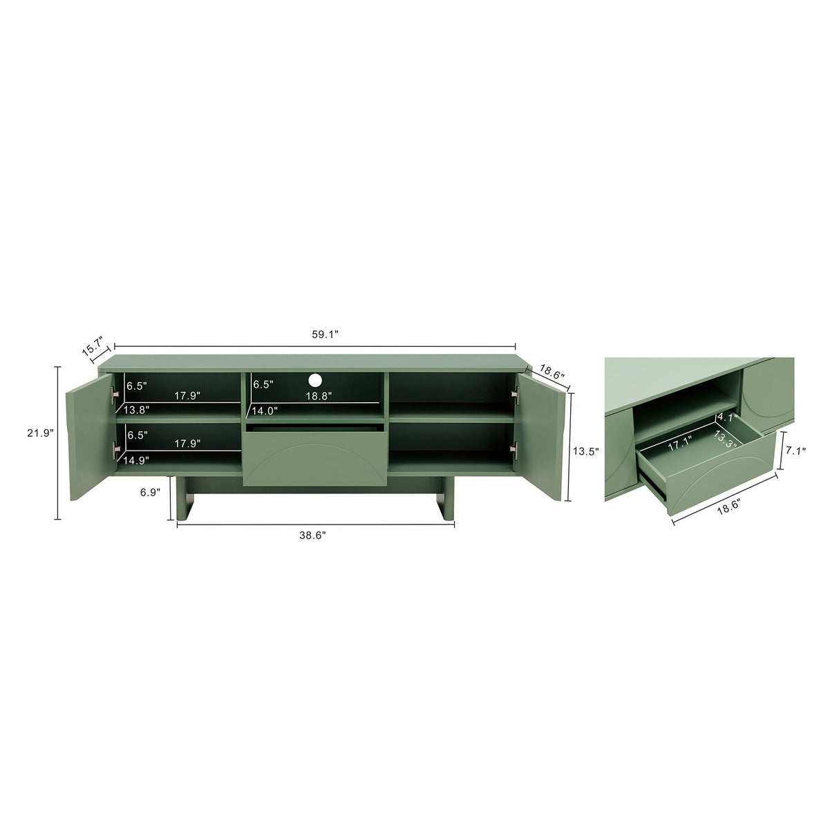 Ella 59" TV Stand in Sage Green by Manhattan Comfort at Eve Furniture