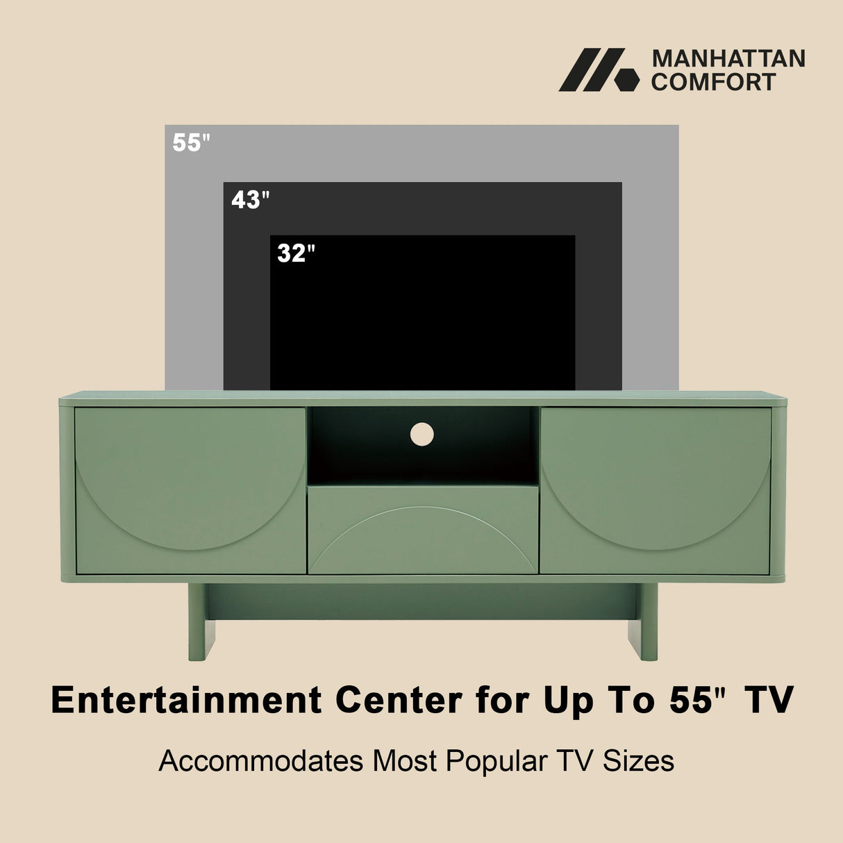 Ella 59" TV Stand in Sage Green by Manhattan Comfort at Eve Furniture