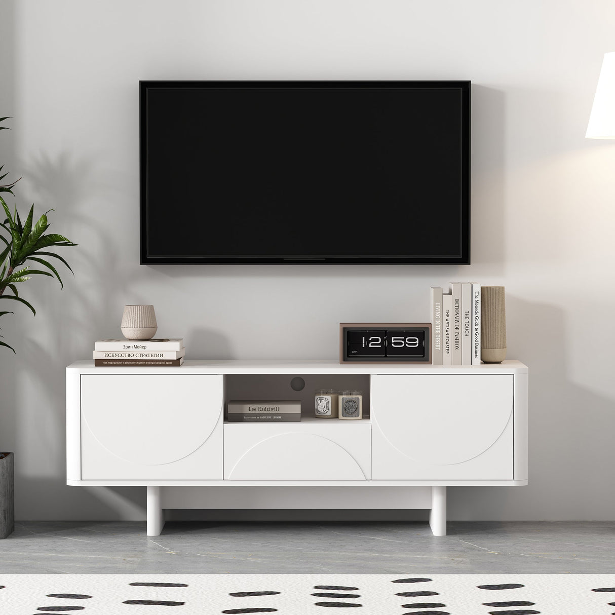 Ella 59" TV Stand in White by Manhattan Comfort at Eve Furniture