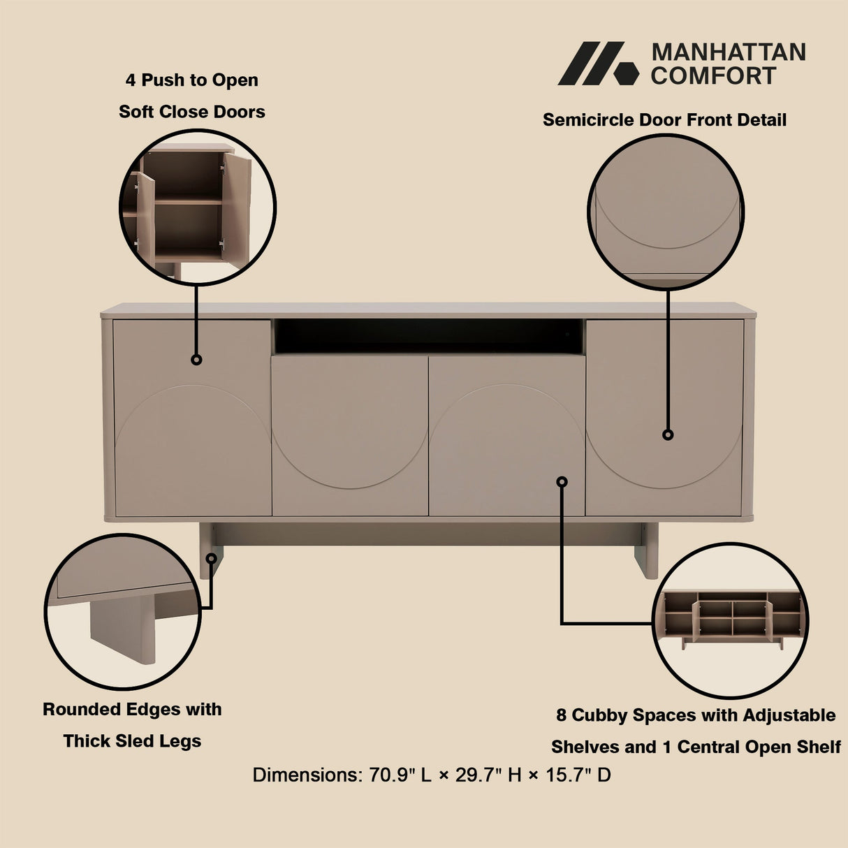 Ella 70.86" Sideboard in Mocha by Manhattan Comfort at Eve Furniture
