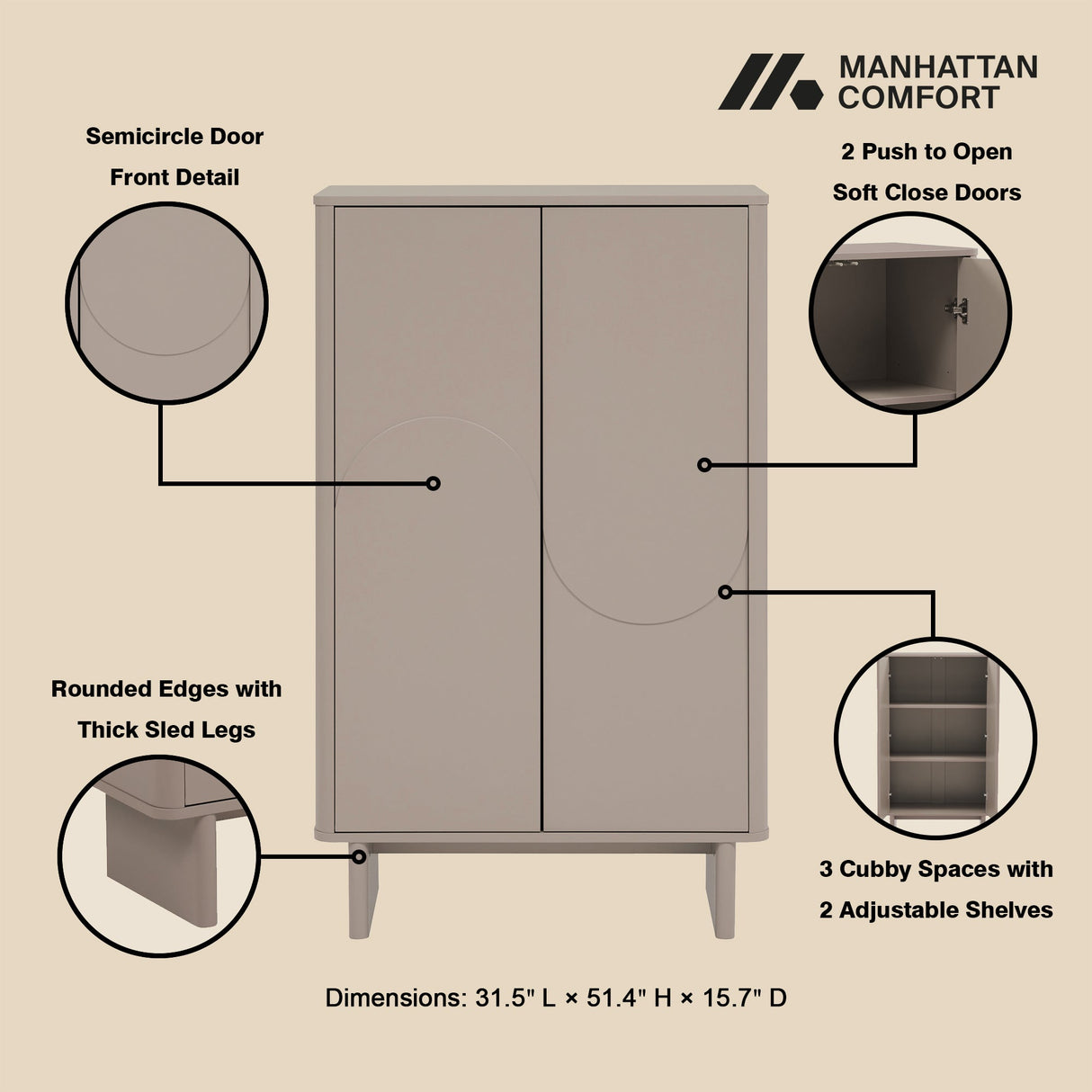 Ella Accent Cabinet in Mocha by Manhattan Comfort at Eve Furniture