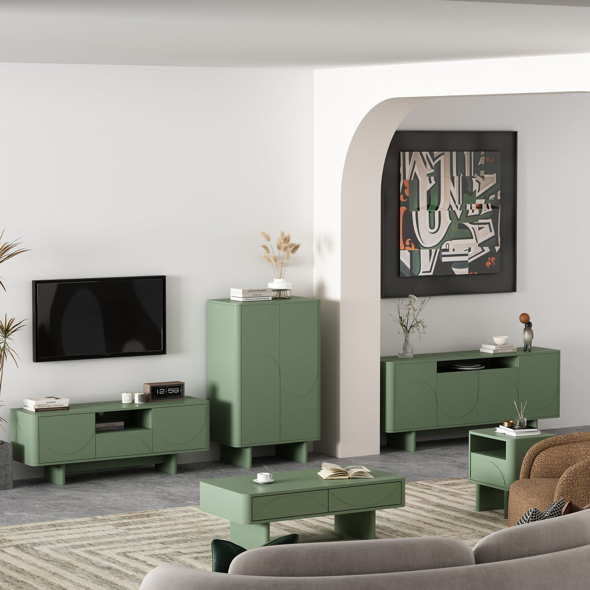 Ella Accent Cabinet in Sage Green by Manhattan Comfort at Eve Furniture