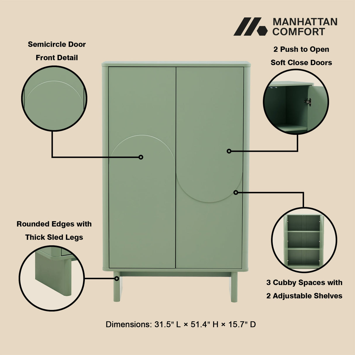 Ella Accent Cabinet in Sage Green by Manhattan Comfort at Eve Furniture